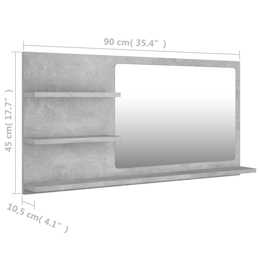 vidaXL Espelho casa de banho 90x10,5x45 cm contraplacado cinza cimento