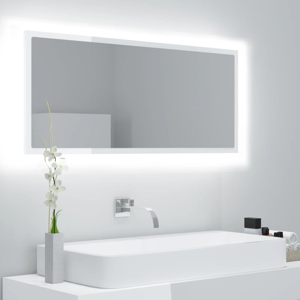 vidaXL Espelho casa banho c/LED 100x8,5x37cm acrílico branco brilhante