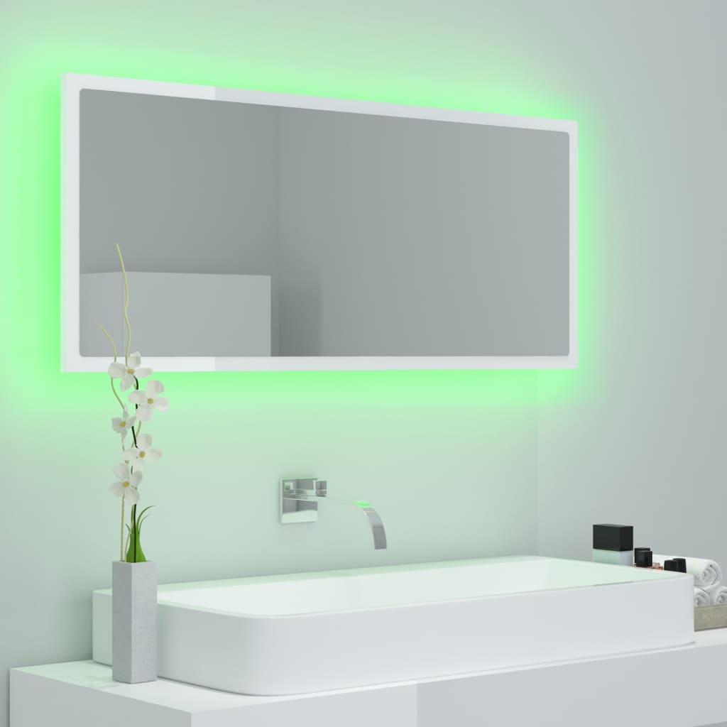 vidaXL Espelho casa banho c/LED 100x8,5x37cm acrílico branco brilhante