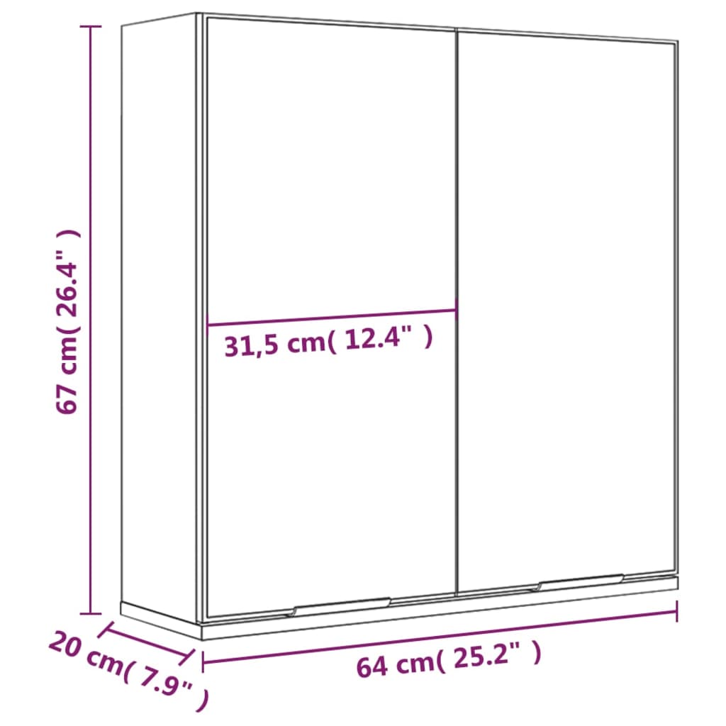 vidaXL Armário espelhado p/ casa de banho 64x20x67 cm cinzento sonoma