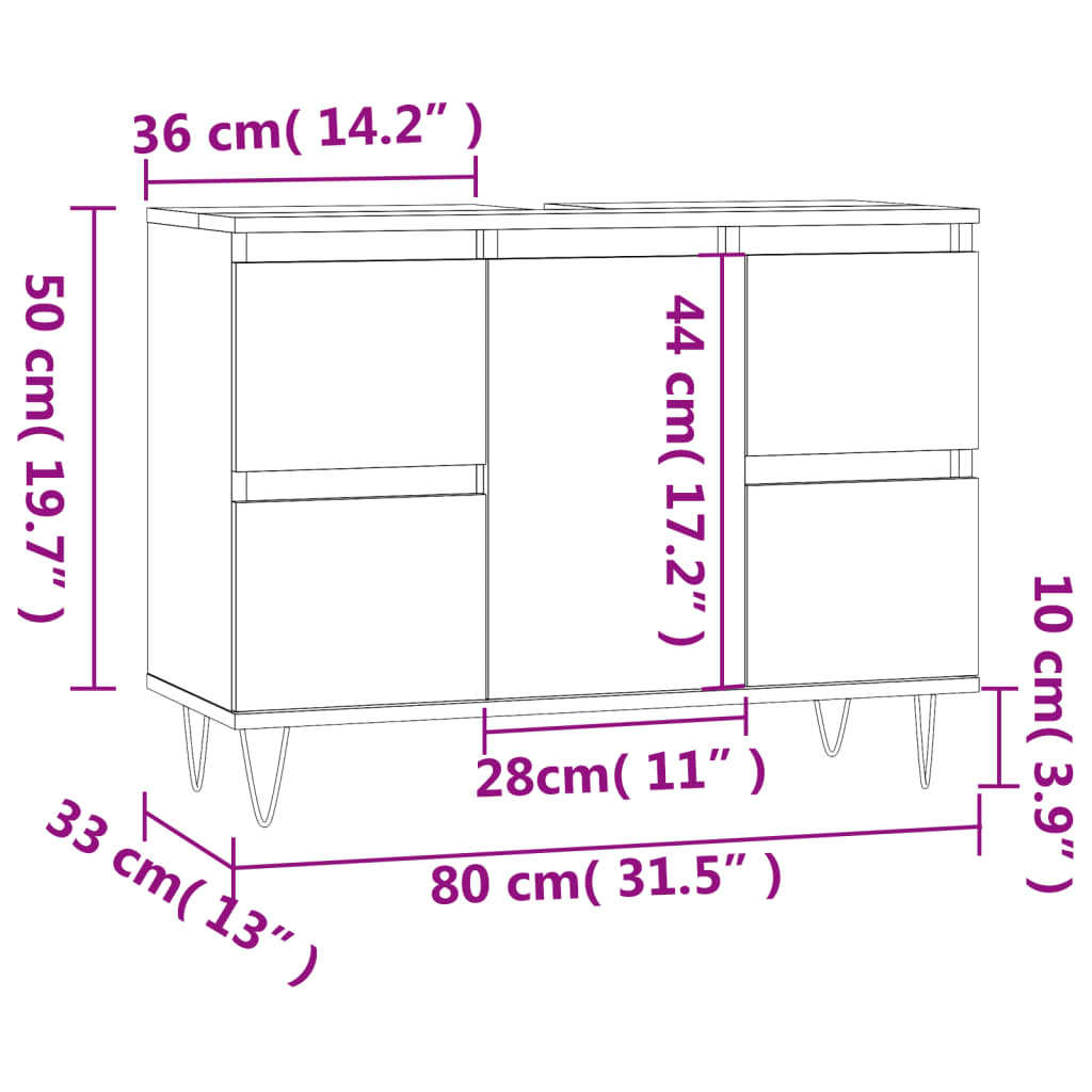 vidaXL Armário de casa de banho 80x33x60 cm deriv.madeira cinza sonoma