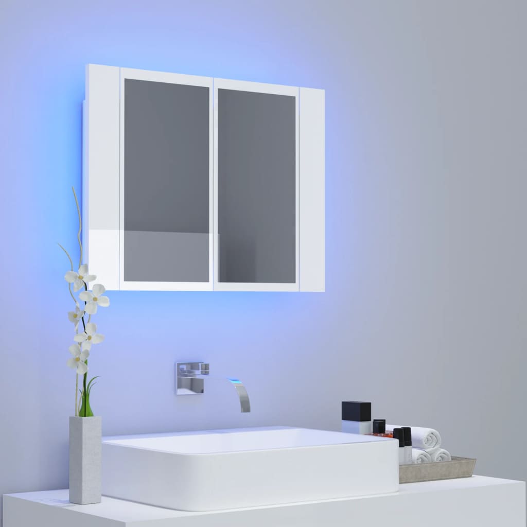 vidaXL Armário espelhado casa de banho LED acrílico branco brilhante