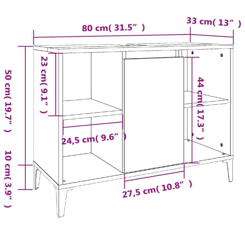 vidaXL Móvel p/ lavatório 80x33x60 cm derivados madeira cinza sonoma