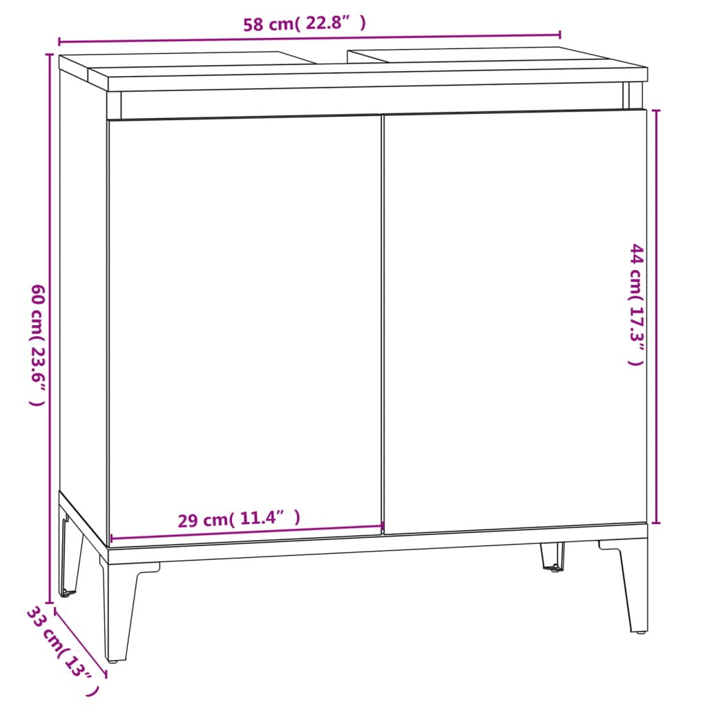 vidaXL Móvel p/ lavatório 58x33x60 cm derivados madeira cinza sonoma