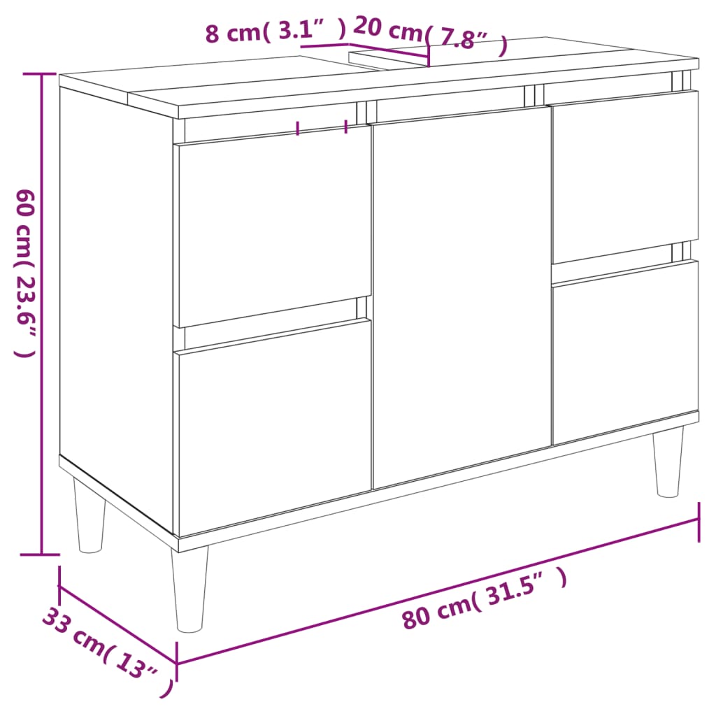 vidaXL Móvel p/ lavatório 80x33x60 cm derivados madeira cinza cimento