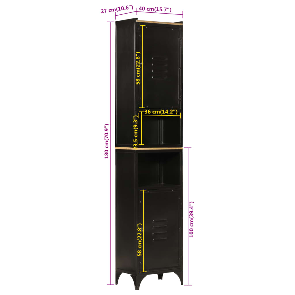 vidaXL Armário p/ casa de banho 40x27x180 cm ferro e mangueira maciça