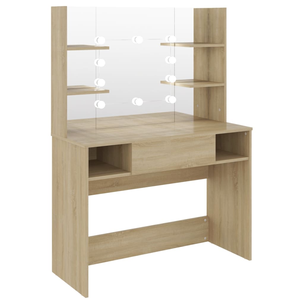 vidaXL Mesa de maquilhagem c/ luzes LED 100x40x135 cm MDF cor carvalho