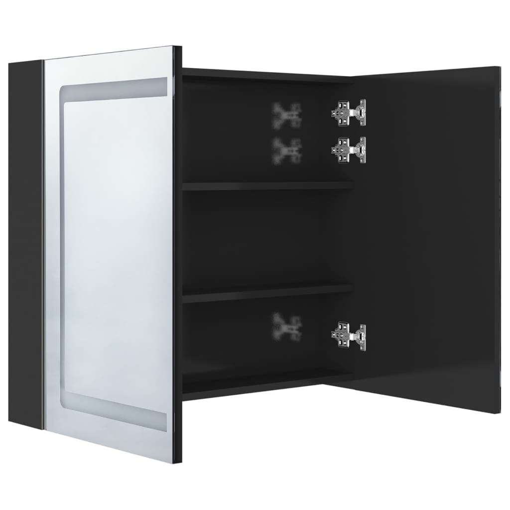 vidaXL Armário espelhado casa de banho LED 80x12x68 cm preto brilhante