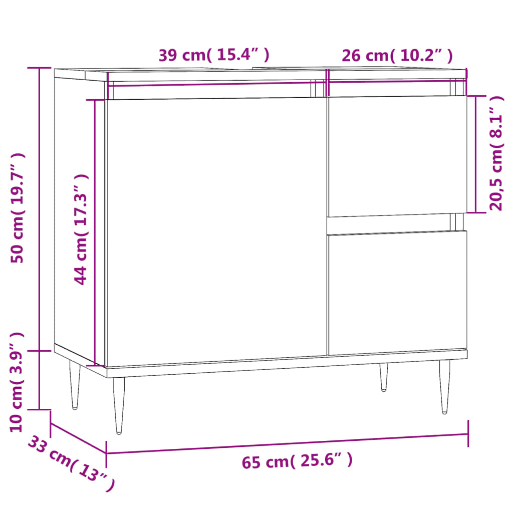 vidaXL Armário casa 65x33x60 cm derivados de madeira branco brilhante