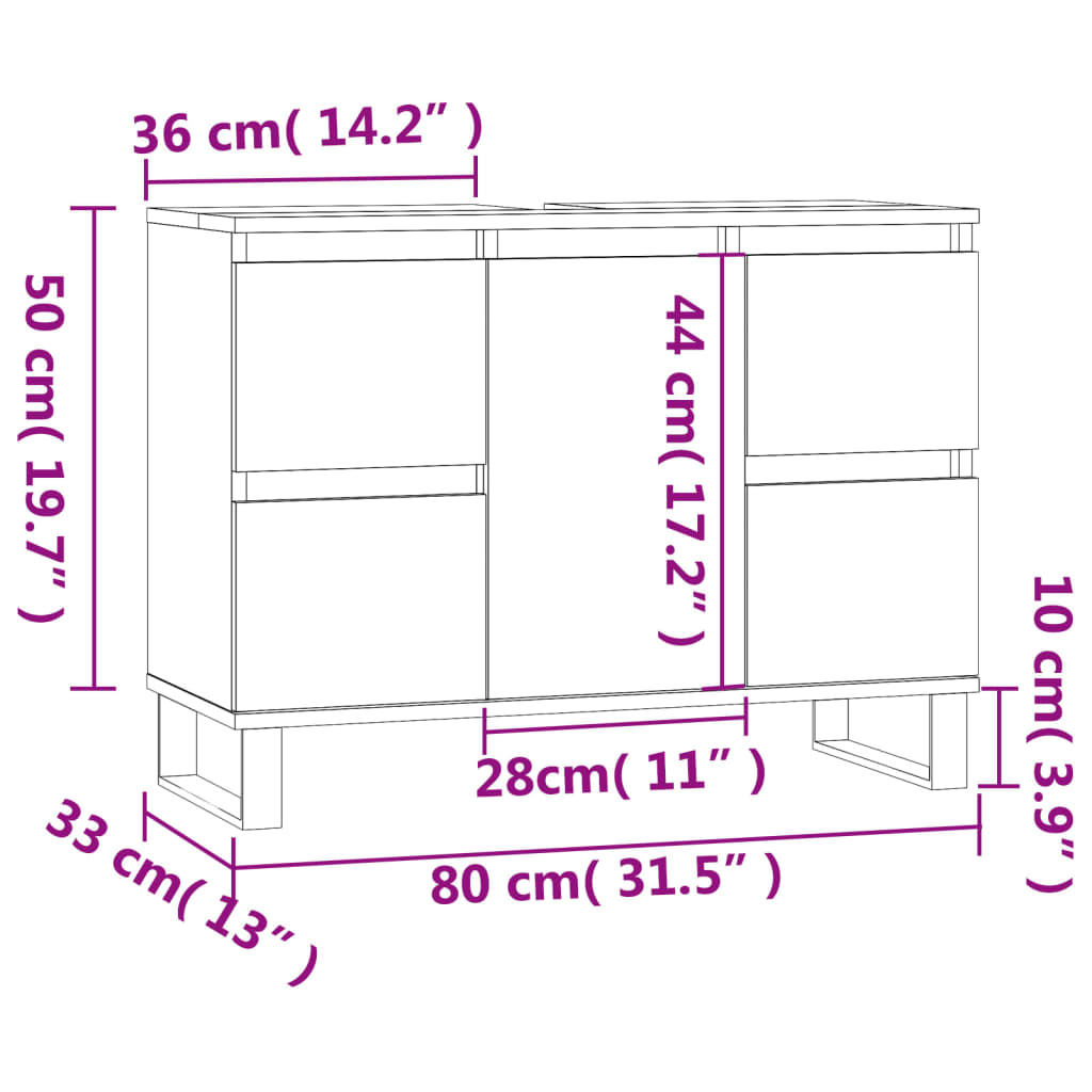 vidaXL Armário WC 80x33x60 cm derivados de madeira branco brilhante