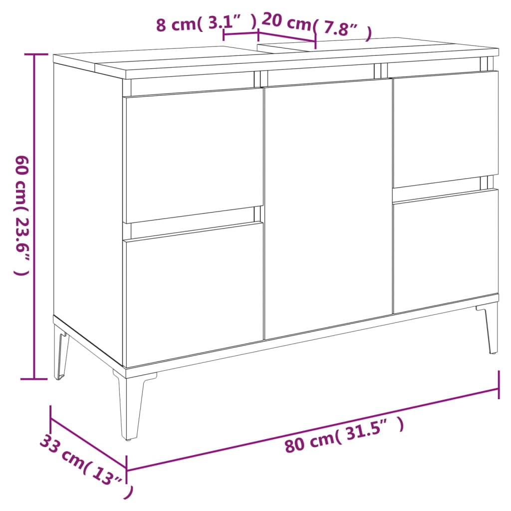 vidaXL Armário de lavatório 80x33x60 cm derivados de madeira branco