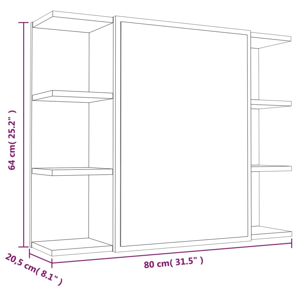 vidaXL Armário espelhado casa de banho 80x20,5x64 cm madeira cinza