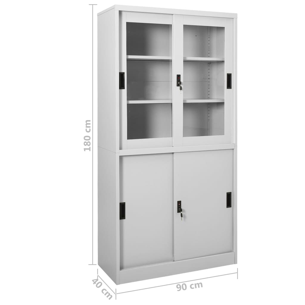 vidaXL Armário escritório porta deslizante 90x40x180cm aço cinza-claro