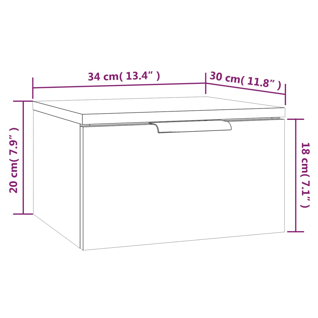 vidaXL Mesas de cabeceira parede 34x30x20 cm branco brilhante