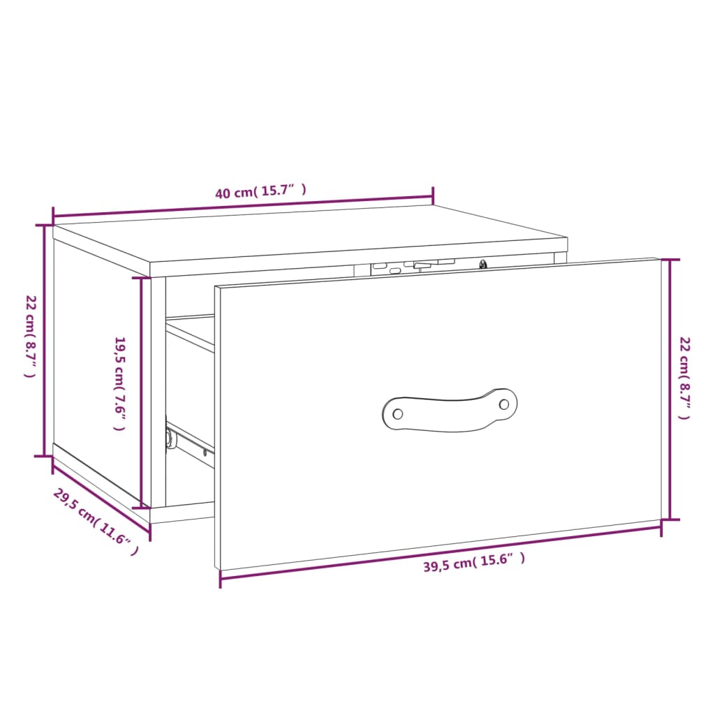 vidaXL Mesa de cabeceira de parede 40x29,5x22 cm castanho mel