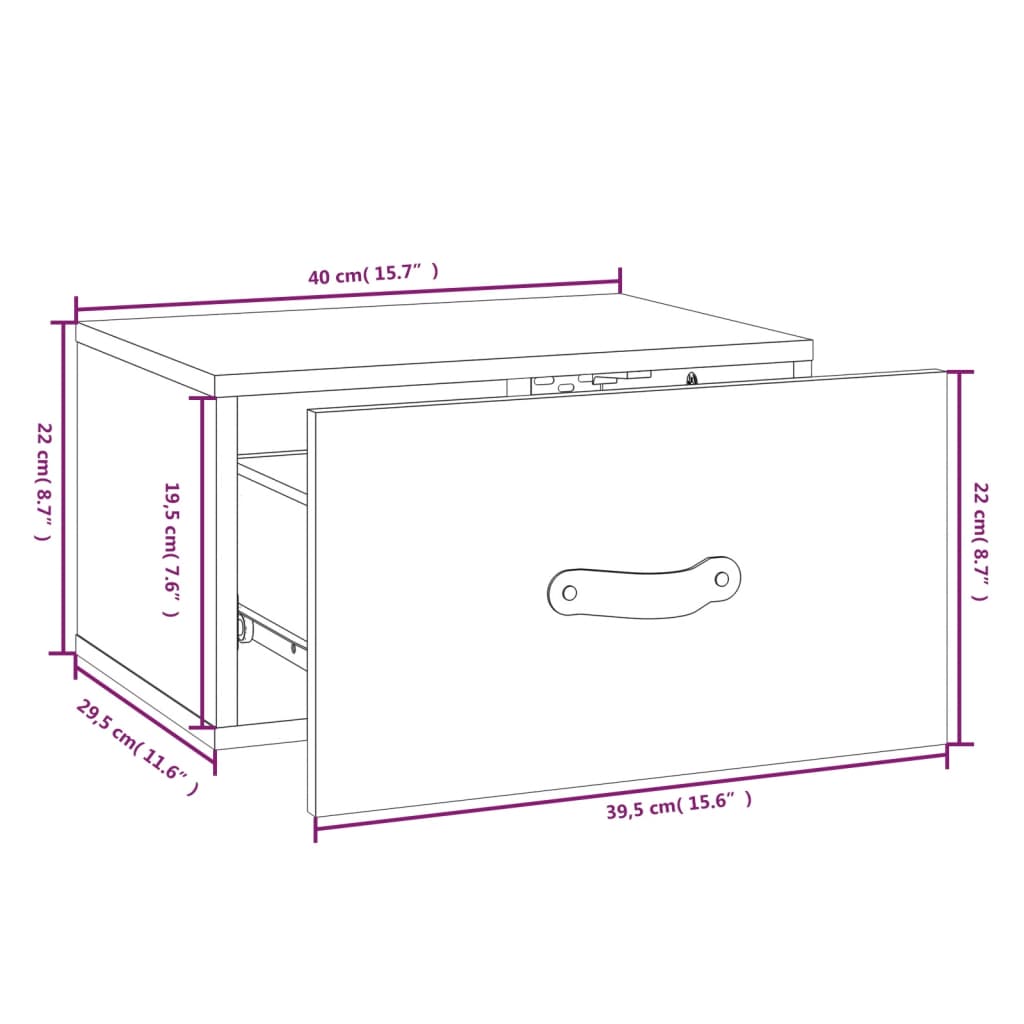 vidaXL Mesa de cabeceira de parede 40x29,5x22 cm cinzento