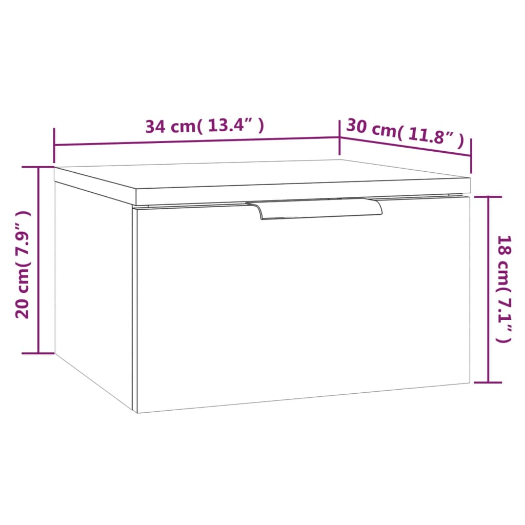 vidaXL Mesa de cabeceira de parede 34x30x20 cm cor carvalho castanho