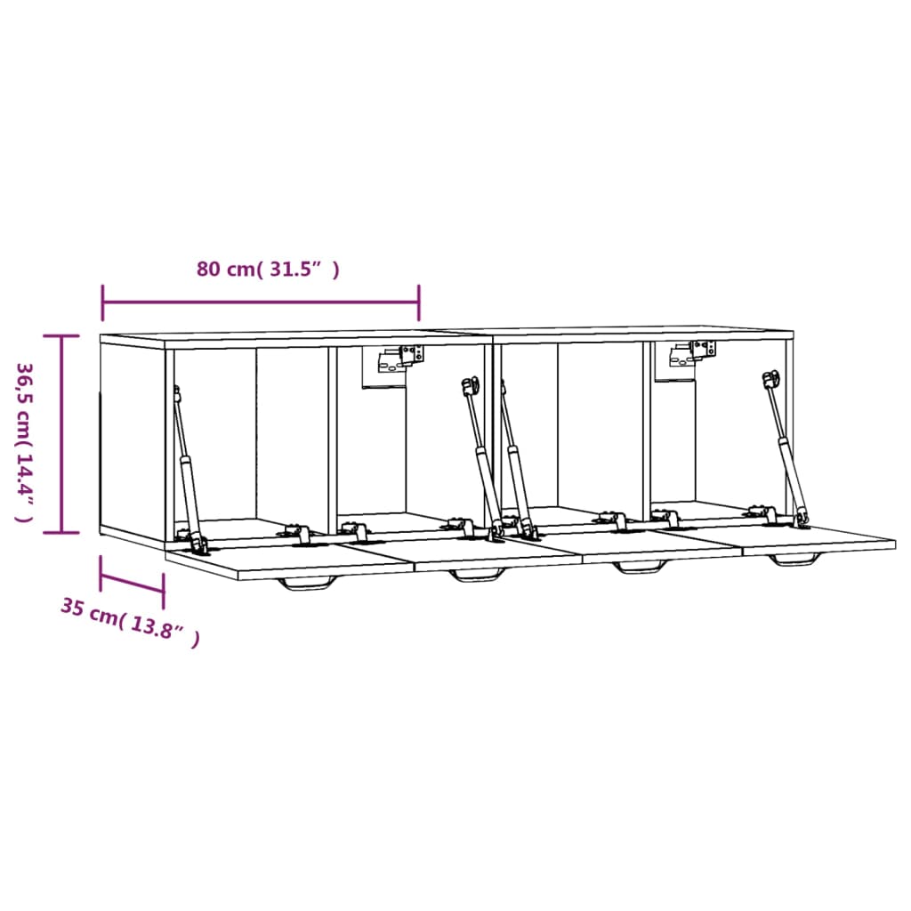 vidaXL Armários parede 2pcs 80x36,5x35 cm madeira branco brilhante