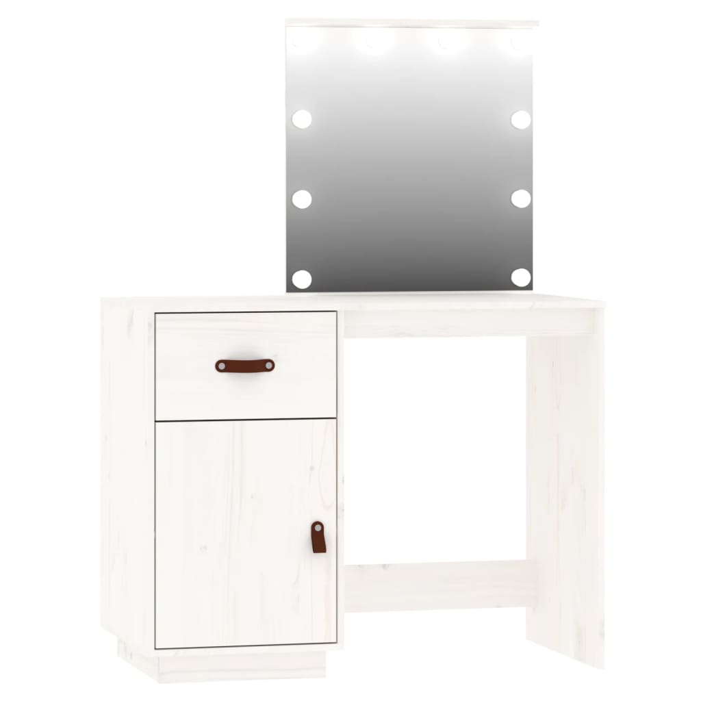 vidaXL Conjunto de toucador com luzes LED pinho maciço branco