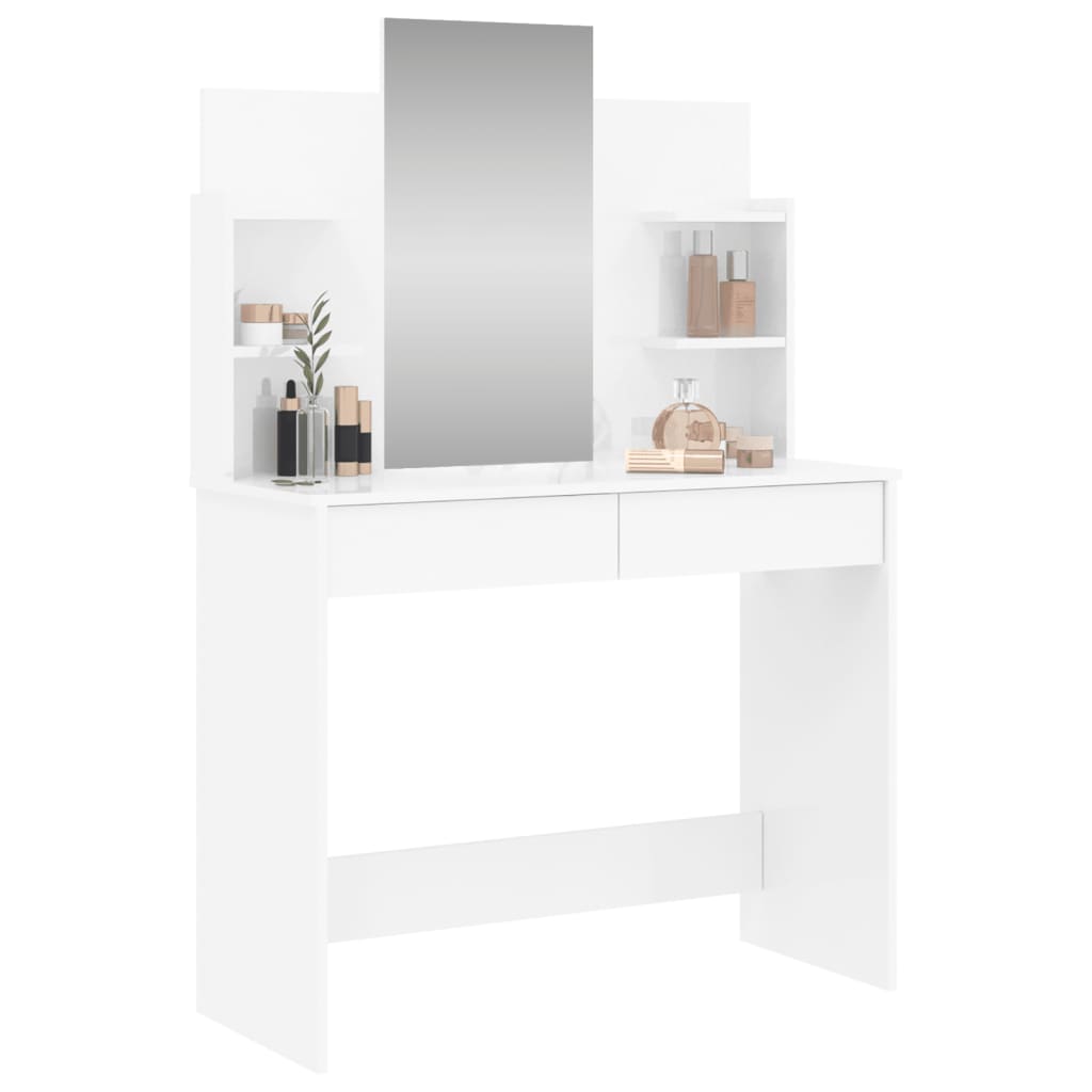 vidaXL Toucador com espelho 96x39x142 cm branco brilhante