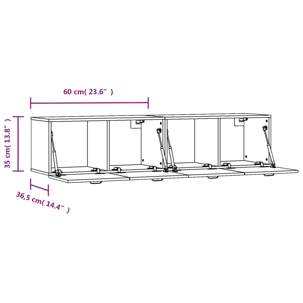 vidaXL Armário parede 2pcs 60x36,5x35cm madeira processa. cinza sonoma