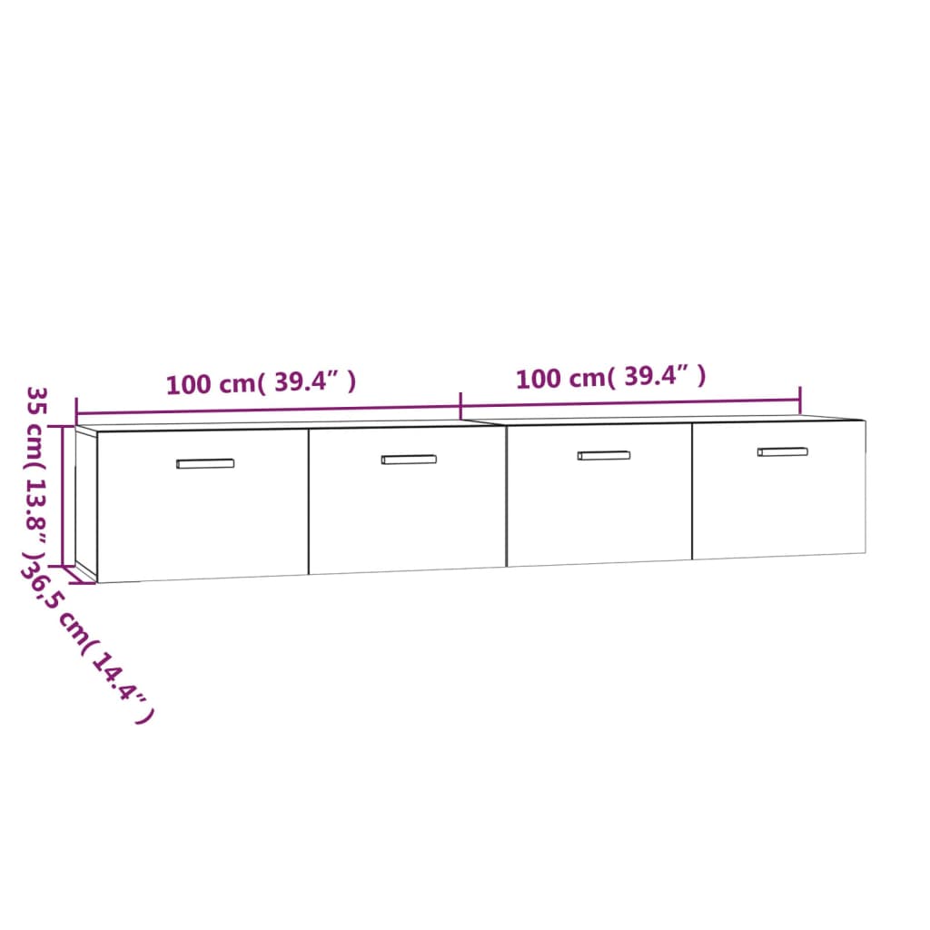 vidaXL Armário parede 2 pcs 100x36,5x35cm madeira proce. cinza cimento