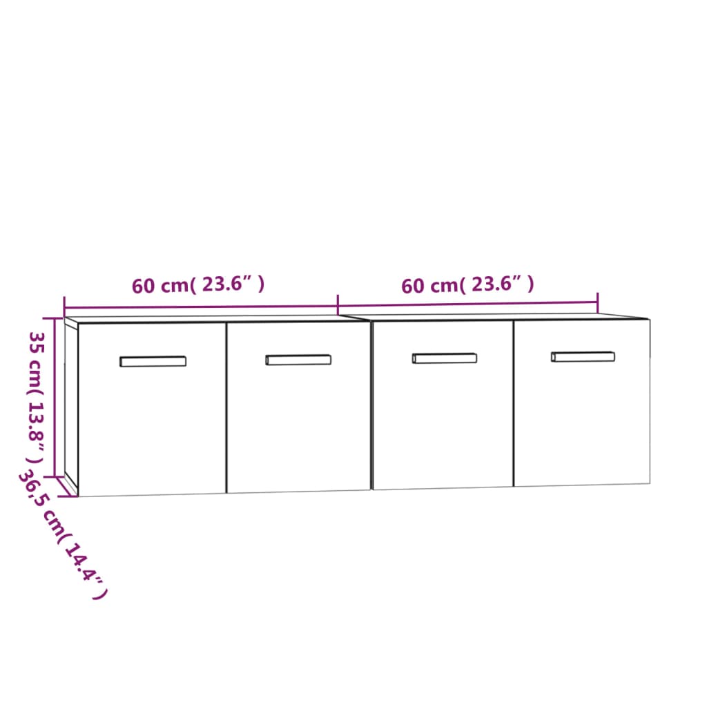 vidaXL Armário parede 2 pcs 60x36,5x35 cm madeira processada branco