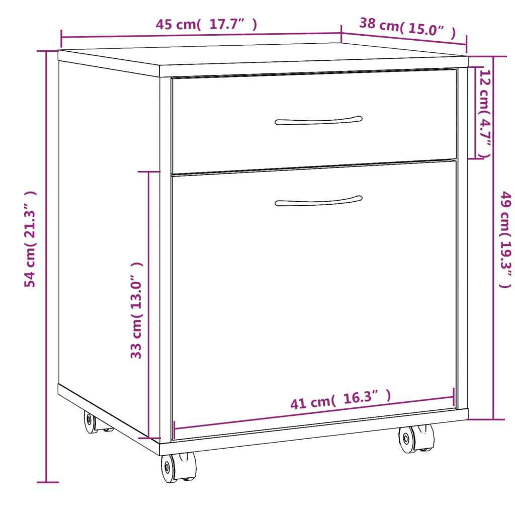 vidaXL Móvel com rodas 45x38x54cm derivados de madeira sonoma cinza