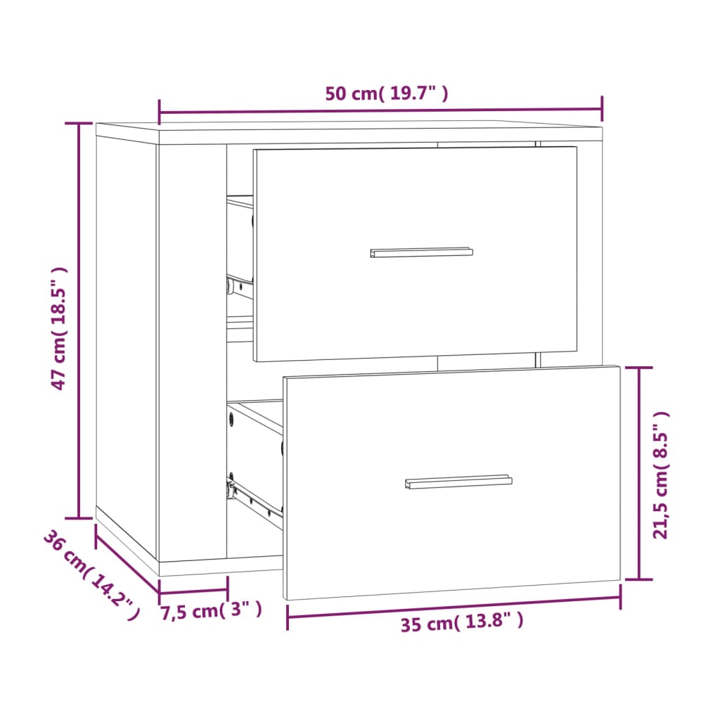 vidaXL Mesa de cabeceira de parede 50x36x47 cm cinzento cimento