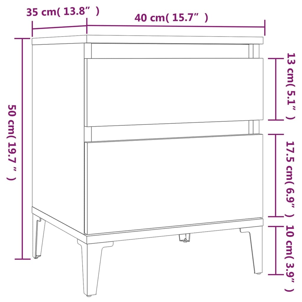 vidaXL Mesas de cabeceira 2 pcs 40x35x50 cm cinzento cimento