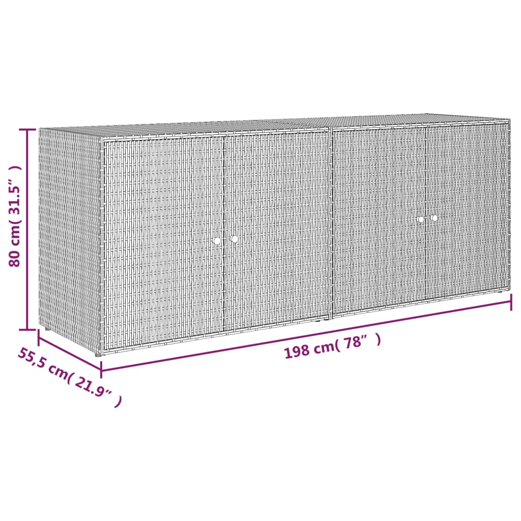 vidaXL Armário de arrumação p/ jardim 198x55,5x80 cm vime PE preto