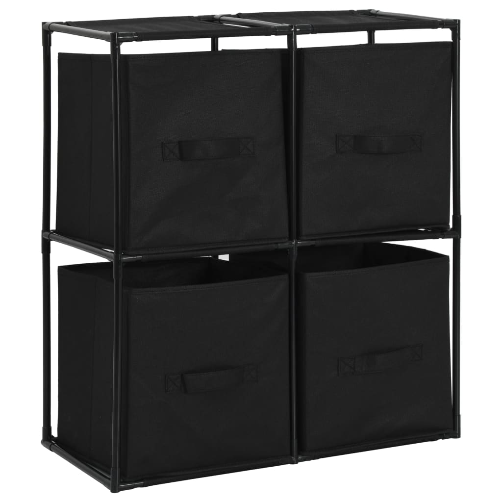 vidaXL Armário de arrumação com 4 cestos tecido 63x30x71 cm aço preto