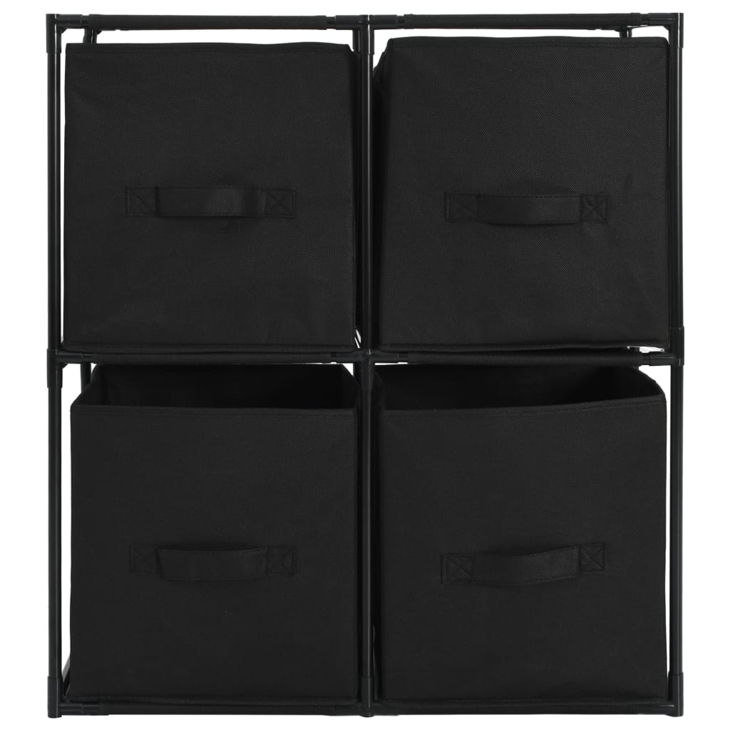 vidaXL Armário de arrumação com 4 cestos tecido 63x30x71 cm aço preto