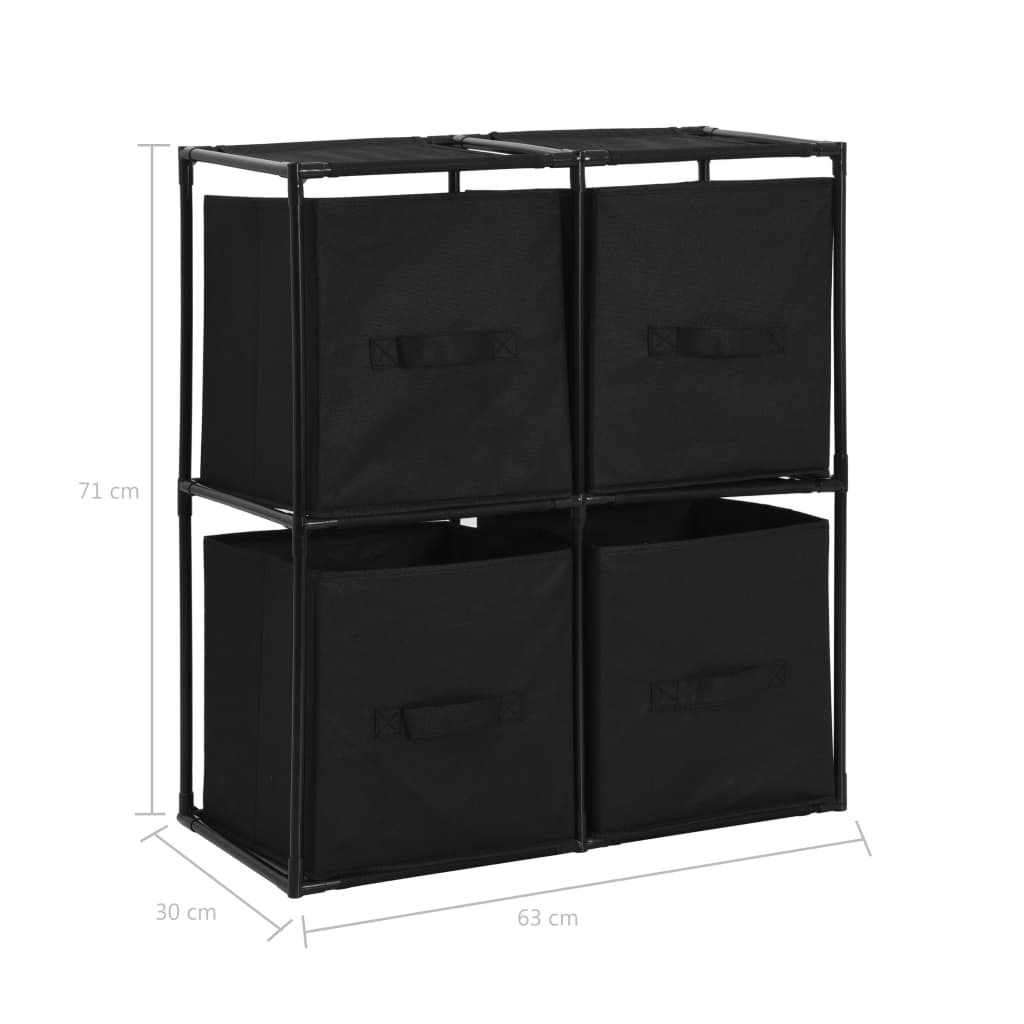 vidaXL Armário de arrumação com 4 cestos tecido 63x30x71 cm aço preto