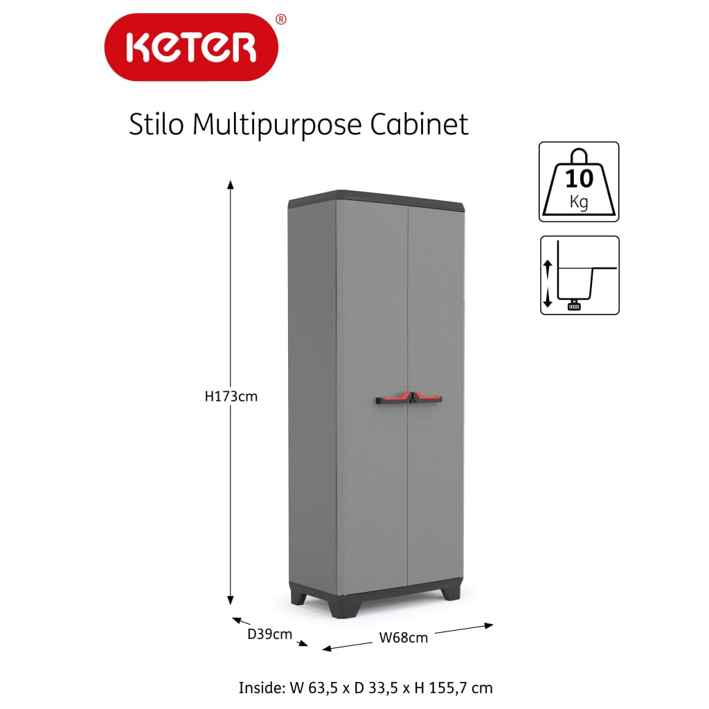 Keter Armário de arrumação multiusos Stilo 173 cm cinzento e preto