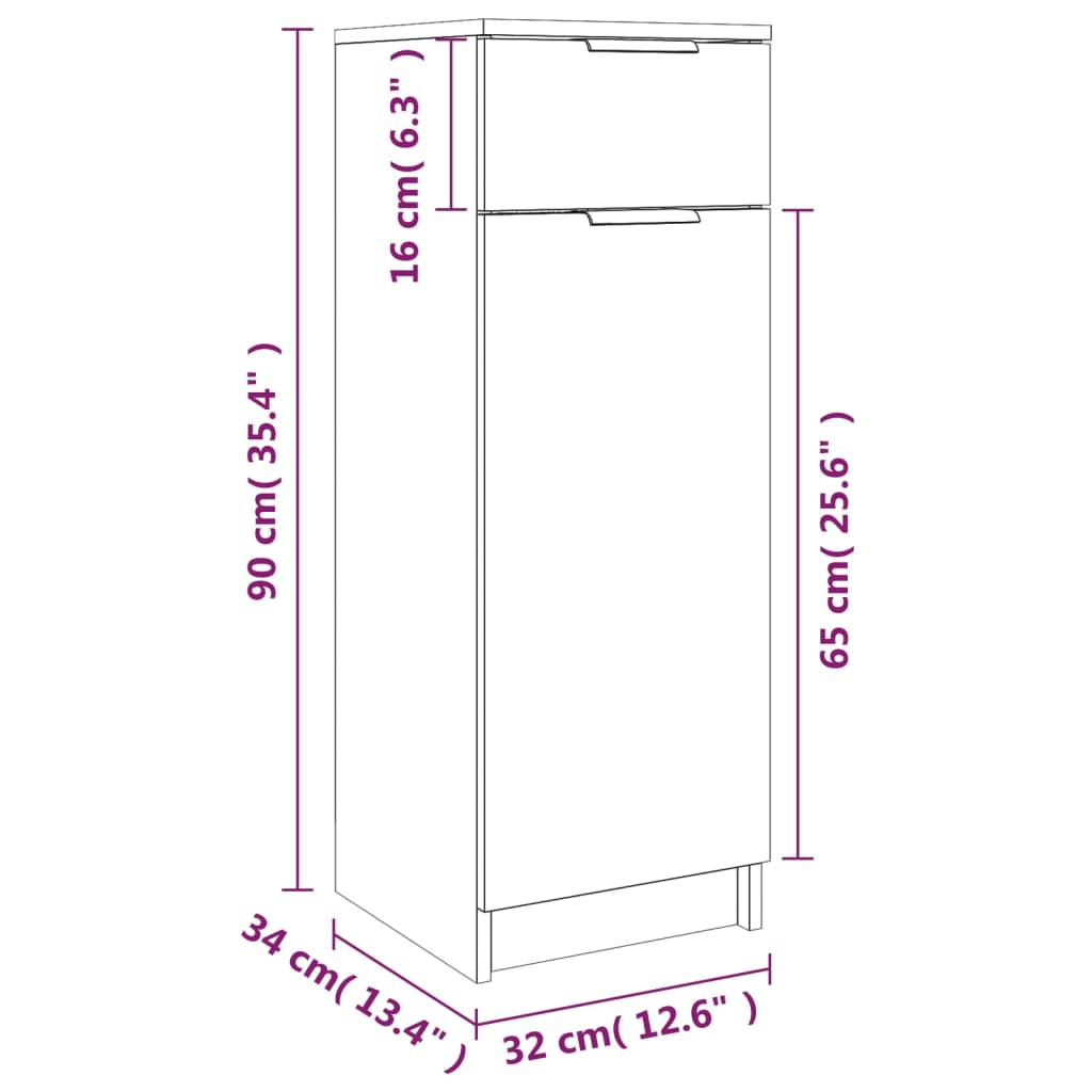 vidaXL Armário casa 32x34x90 cm derivados de madeira branco brilhante