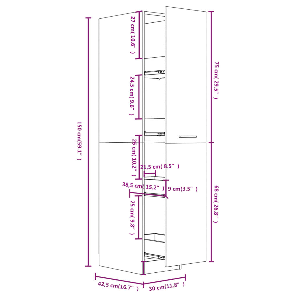 vidaXL Armário boticário 30x42,5x150 cm contraplacado branco