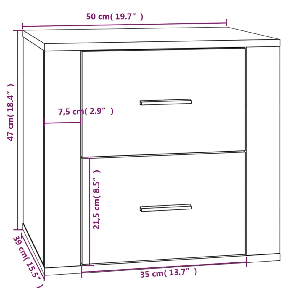 vidaXL Mesa de cabeceira 50x39x47 cm cinzento cimento