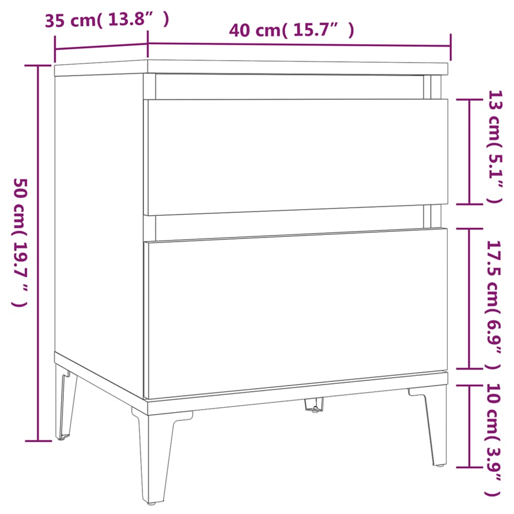 vidaXL Mesas de cabeceira 2 pcs 40x35x50 cm branco