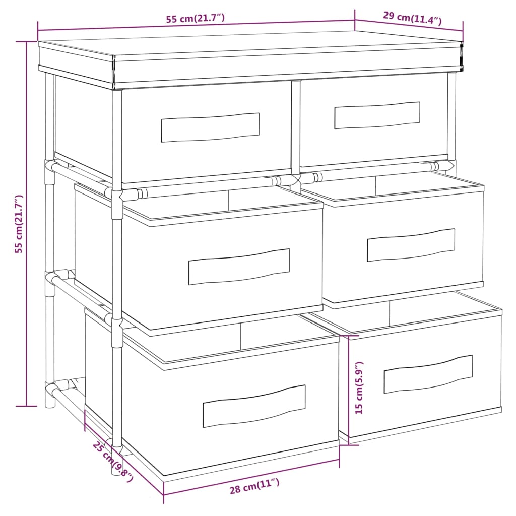 vidaXL Armário de arrumação com 6 gavetas 55x29x55 cm aço cor creme