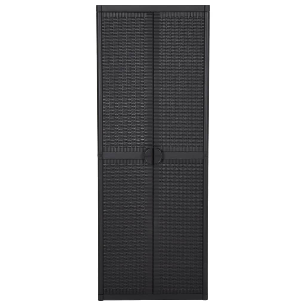 vidaXL Armário de arrumação para jardim 65x45x172 cm vime PP preto