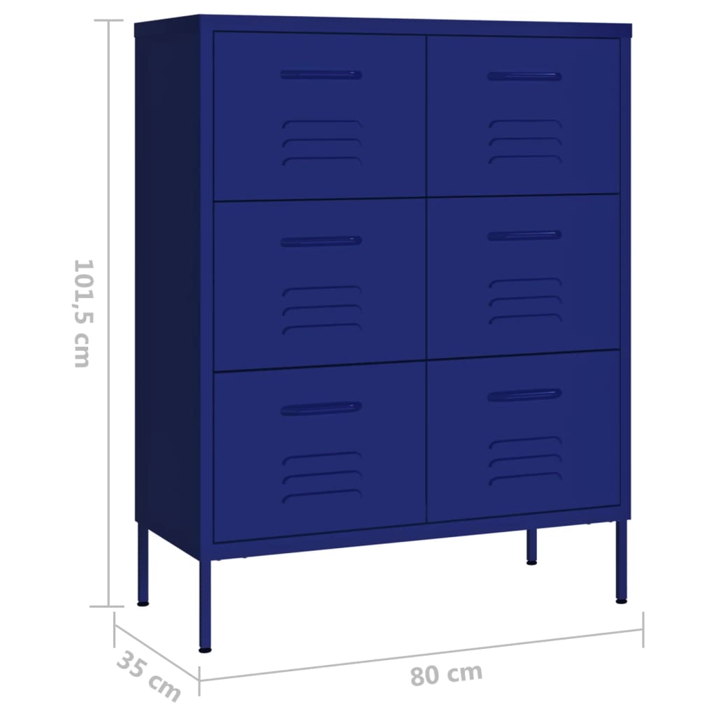 vidaXL Armário com gavetas aço 80x35x101,5 cm azul-marinho