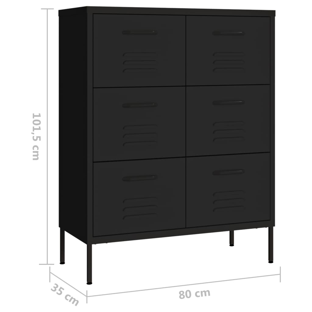 vidaXL Armário com gavetas aço 80x35x101,5 cm preto