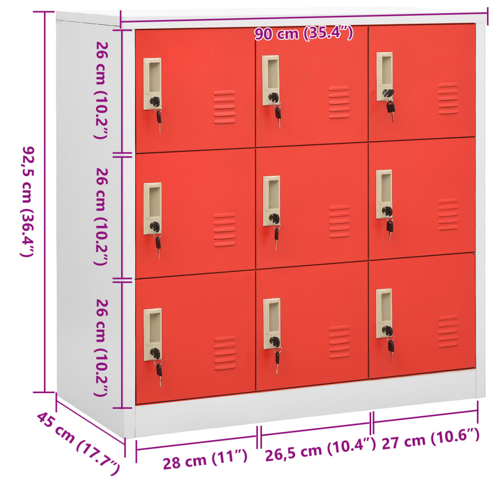 vidaXL Cacifo 90x45x92,5 cm aço cinzento-claro e vermelho