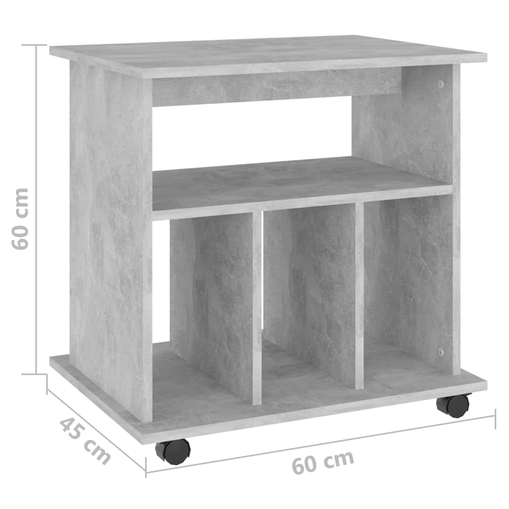 vidaXL Móvel com rodas 60x45x60 cm contraplacado cinzento-cimento