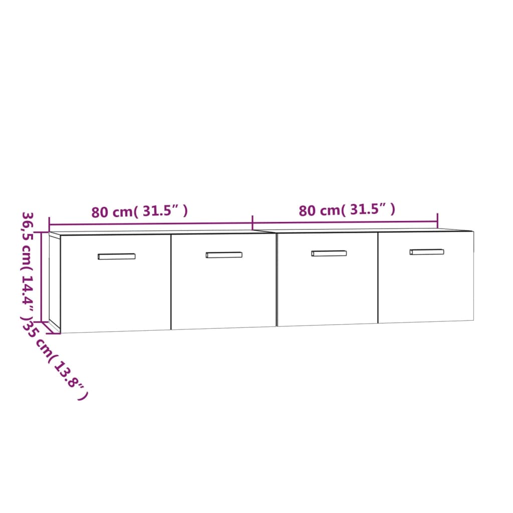 vidaXL Armários parede 2pcs 80x35x36,5 cm madeira branco brilhante