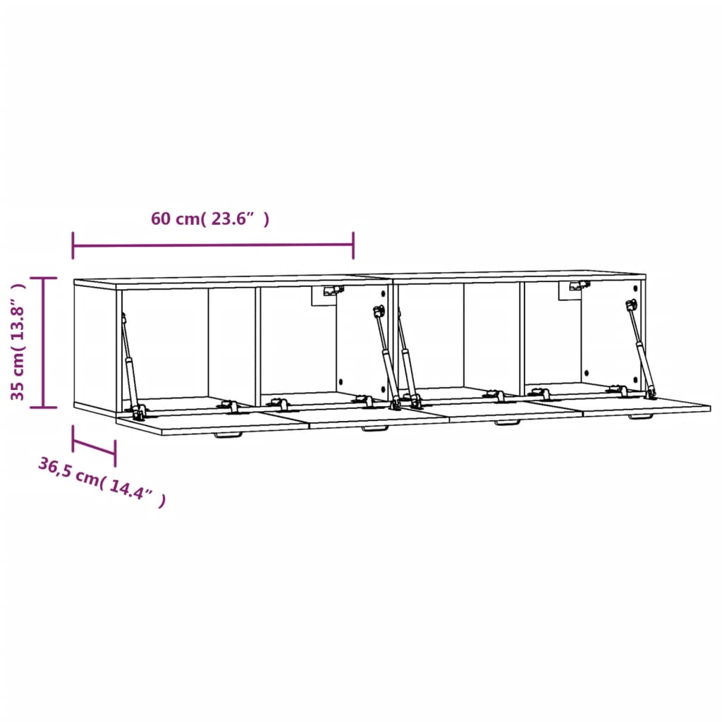 vidaXL Armário parede 2 pcs 60x36,5x35 cm madeira processada branco