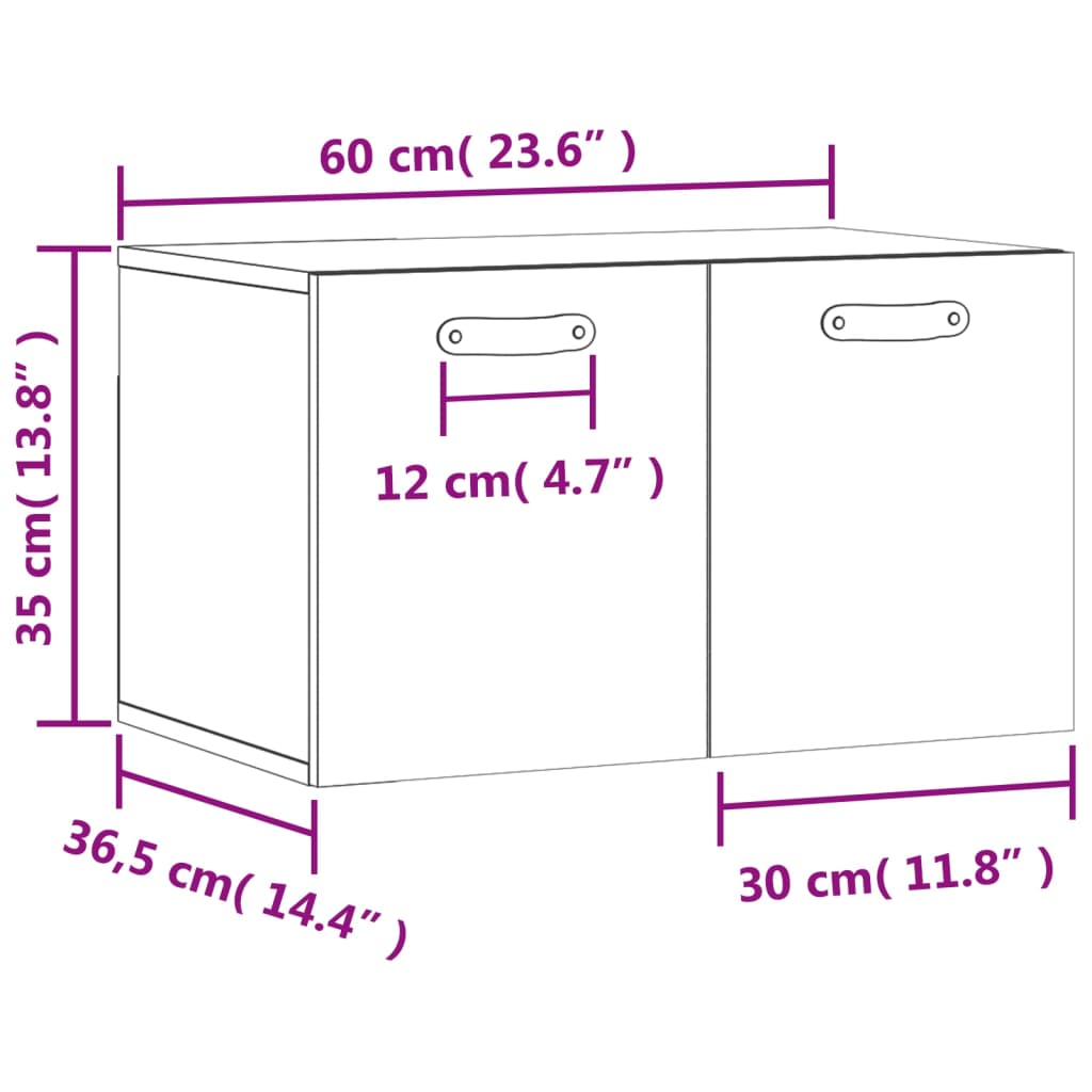 vidaXL Armário parede 60x36,5x35 cm derivados de madeira cinza sonoma