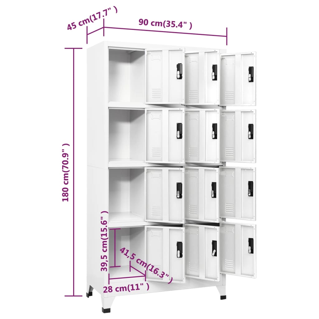 vidaXL Cacifo aço 90x45x180 cm branco