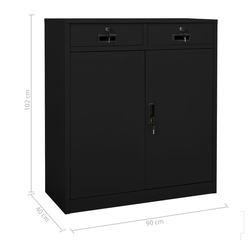 vidaXL Armário de escritório 90x40x102 cm aço preto